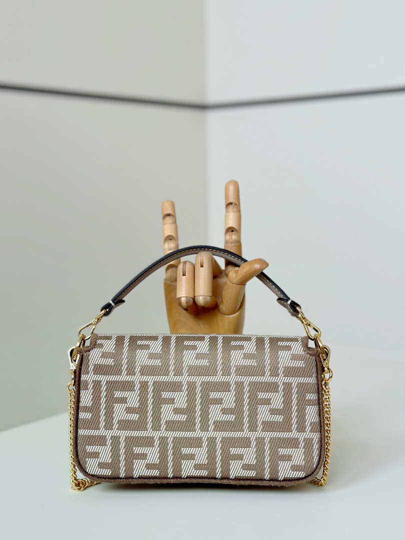 Fendi 8BS017  Baguette Mini Dove Gray denim-effect FF jacquard bag