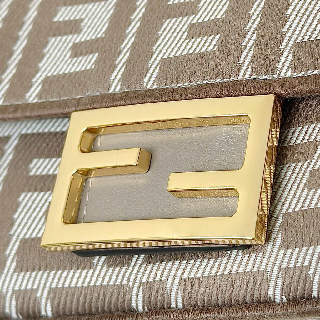 Fendi 8BS017  Baguette Mini Dove Gray denim-effect FF jacquard bag