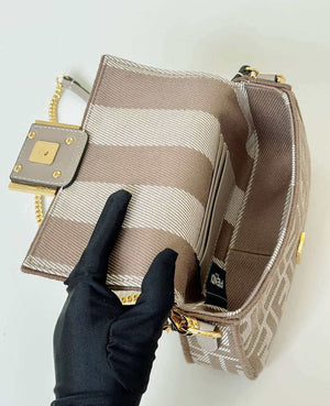 Fendi 8BS017  Baguette Mini Dove Gray denim-effect FF jacquard bag - Default Title - View 9