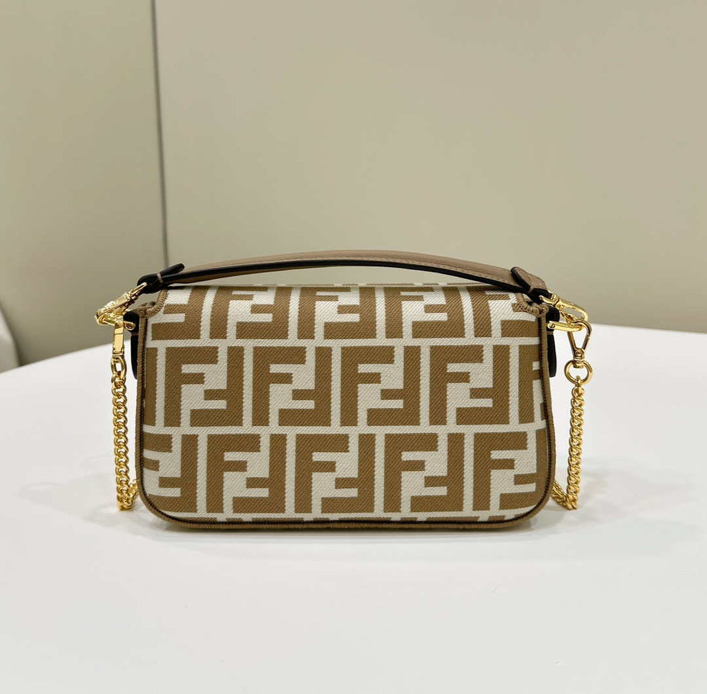 Fendi 8BS017  Baguette Mini Apricot denim-effect FF jacquard bag