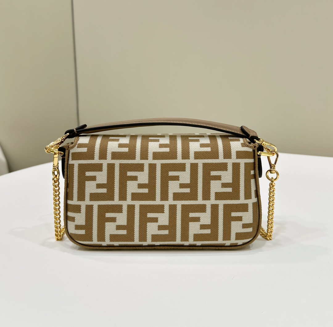Fendi 8BS017  Baguette Mini Apricot denim-effect FF jacquard bag