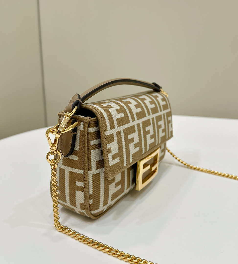 Fendi 8BS017  Baguette Mini Apricot denim-effect FF jacquard bag