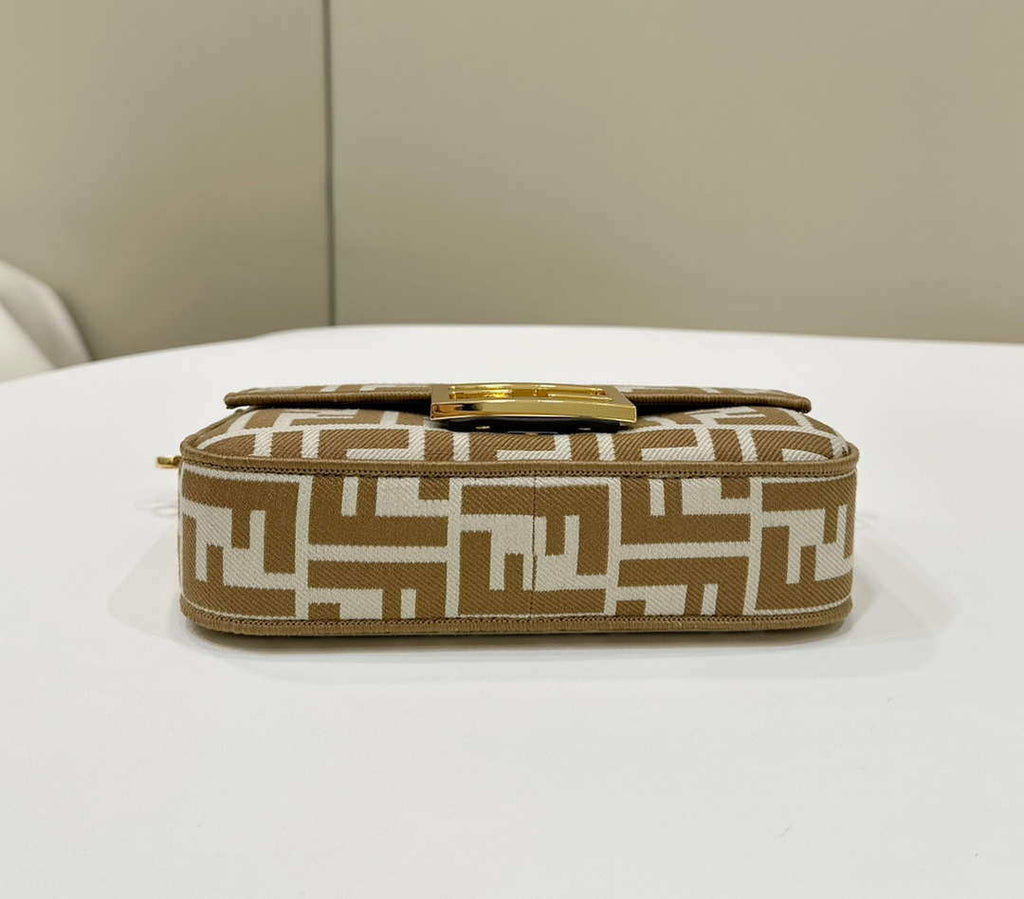 Fendi 8BS017  Baguette Mini Apricot denim-effect FF jacquard bag