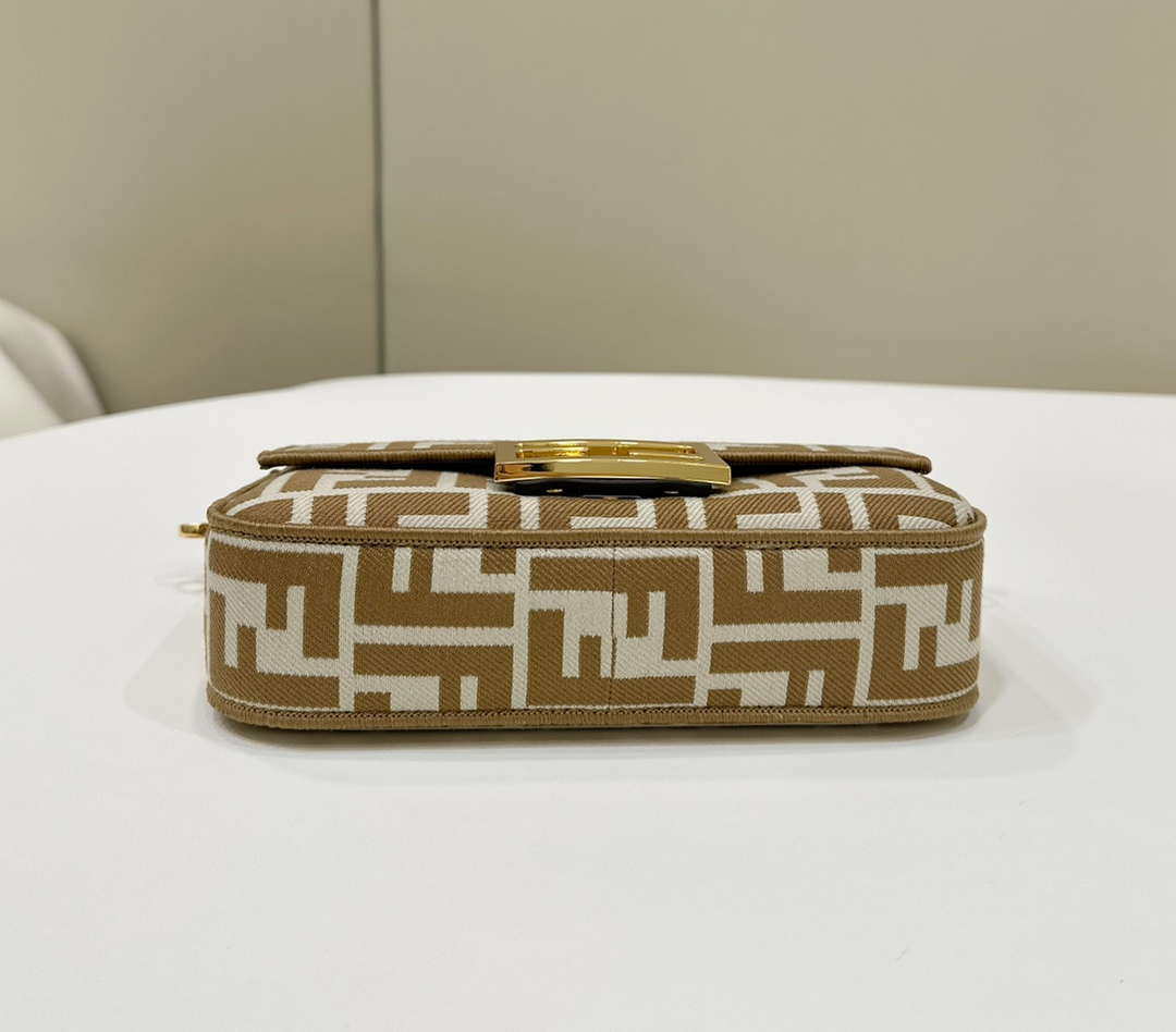 Fendi 8BS017  Baguette Mini Apricot denim-effect FF jacquard bag