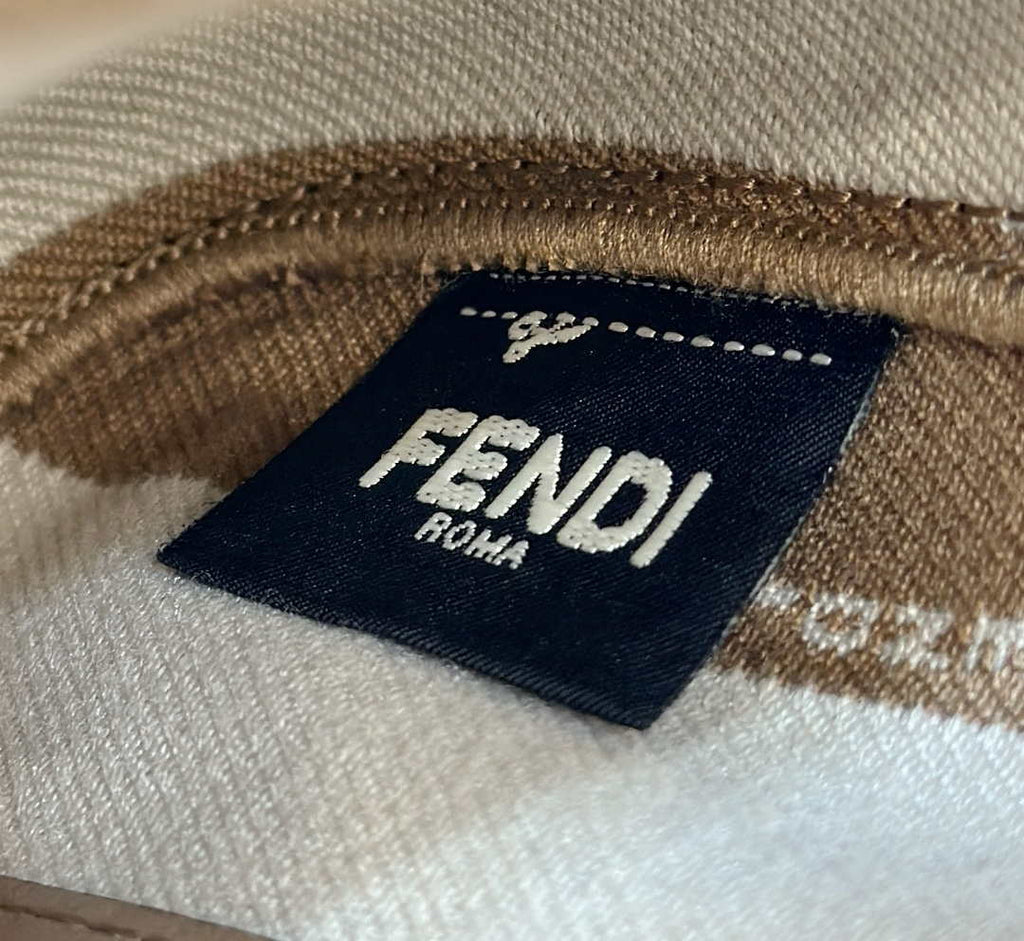 Fendi 8BS017  Baguette Mini Apricot denim-effect FF jacquard bag