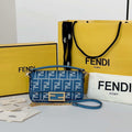 Fendi 8BS017  Baguette Mini Blue denim-effect FF jacquard bag - Default Title - View 1