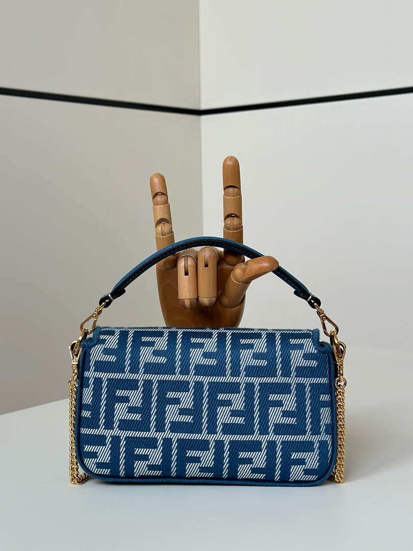 Fendi 8BS017  Baguette Mini Blue denim-effect FF jacquard bag - Default Title - View 5