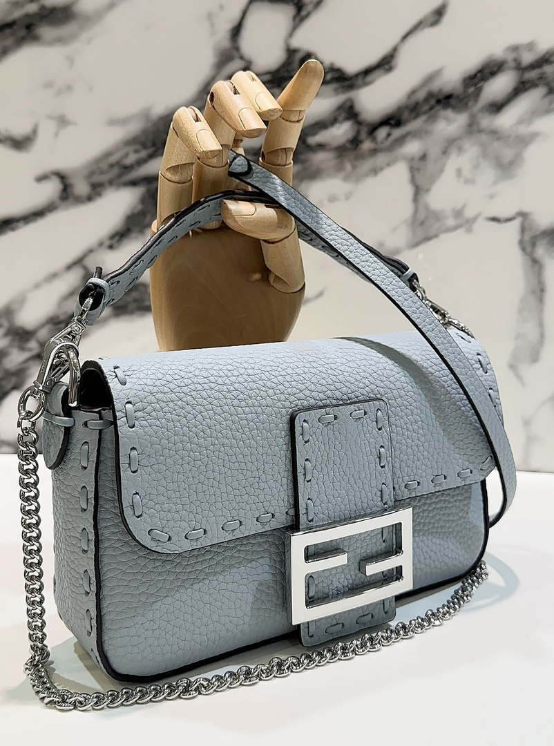 Fendi 8BS017 Baguette Mini Blue Selleria bag with 309 hand-sewn Tpstitches 8610S - Default Title - View 2