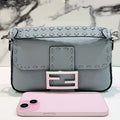 Fendi 8BS017 Baguette Mini Blue Selleria bag with 309 hand-sewn Tpstitches 8610S - Default Title - View 1