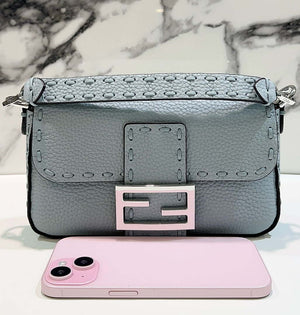 Fendi 8BS017 Baguette Mini Blue Selleria bag with 309 hand-sewn Tpstitches 8610S - Default Title - View 1