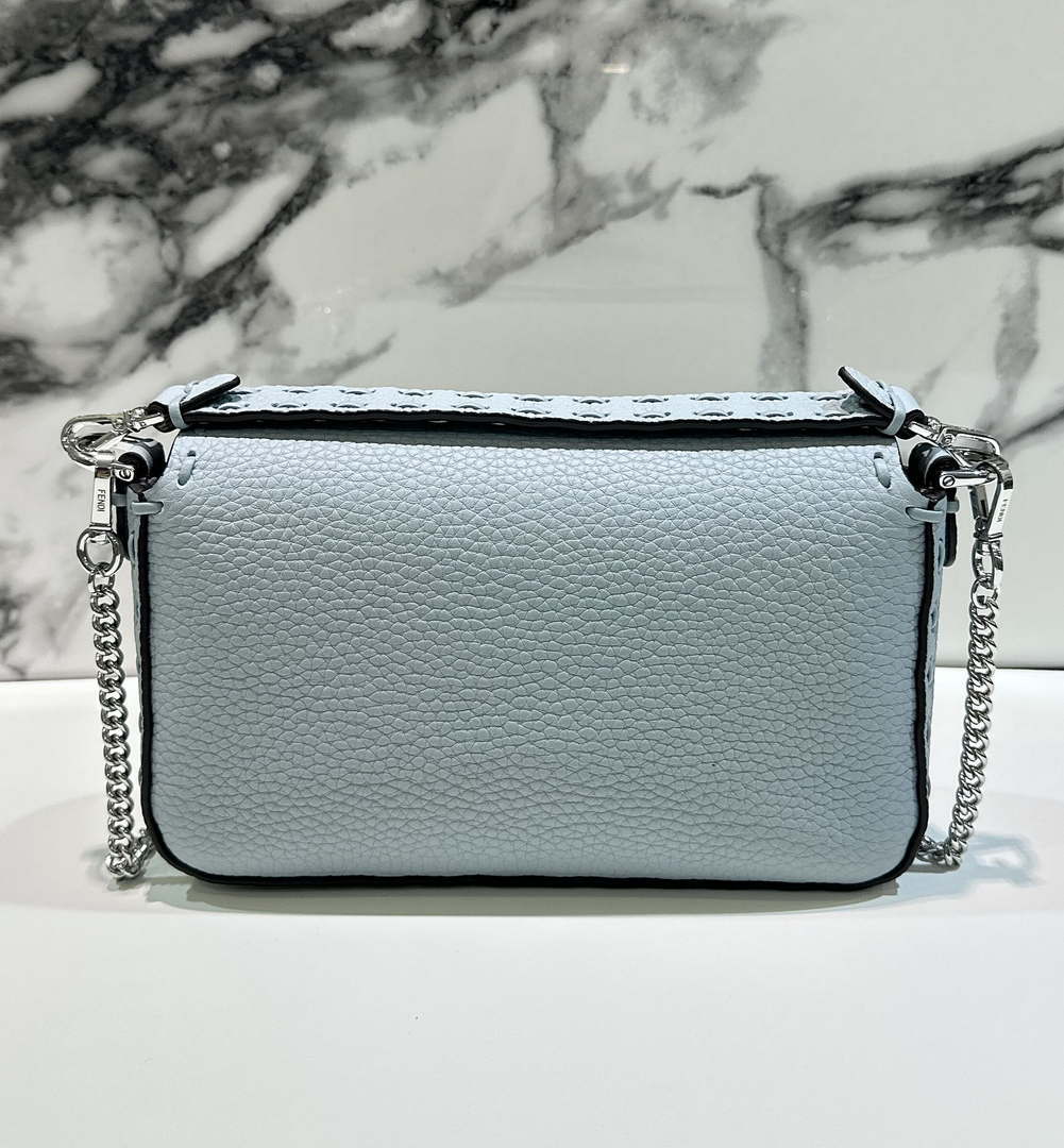 Fendi 8BS017 Baguette Mini Blue Selleria bag with 309 hand-sewn Tpstitches 8610S