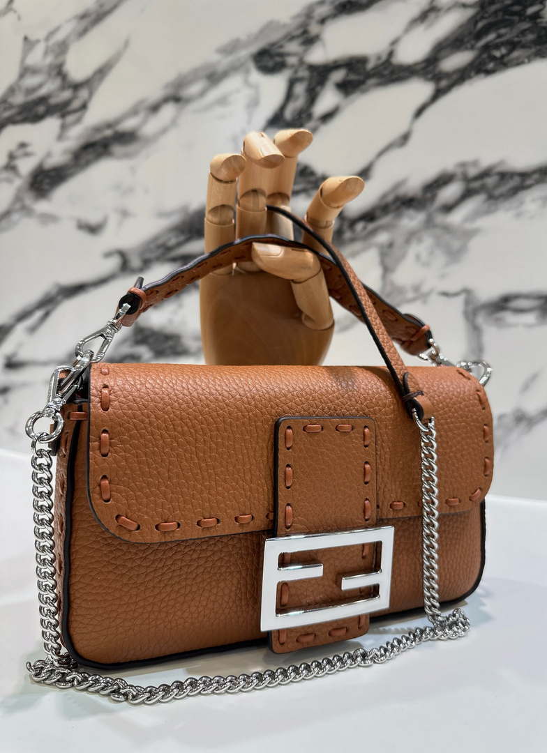 Fendi 8BS017 Baguette Mini Brown Selleria bag with 309 hand-sewn Tpstitches 8610S - Default Title - View 1