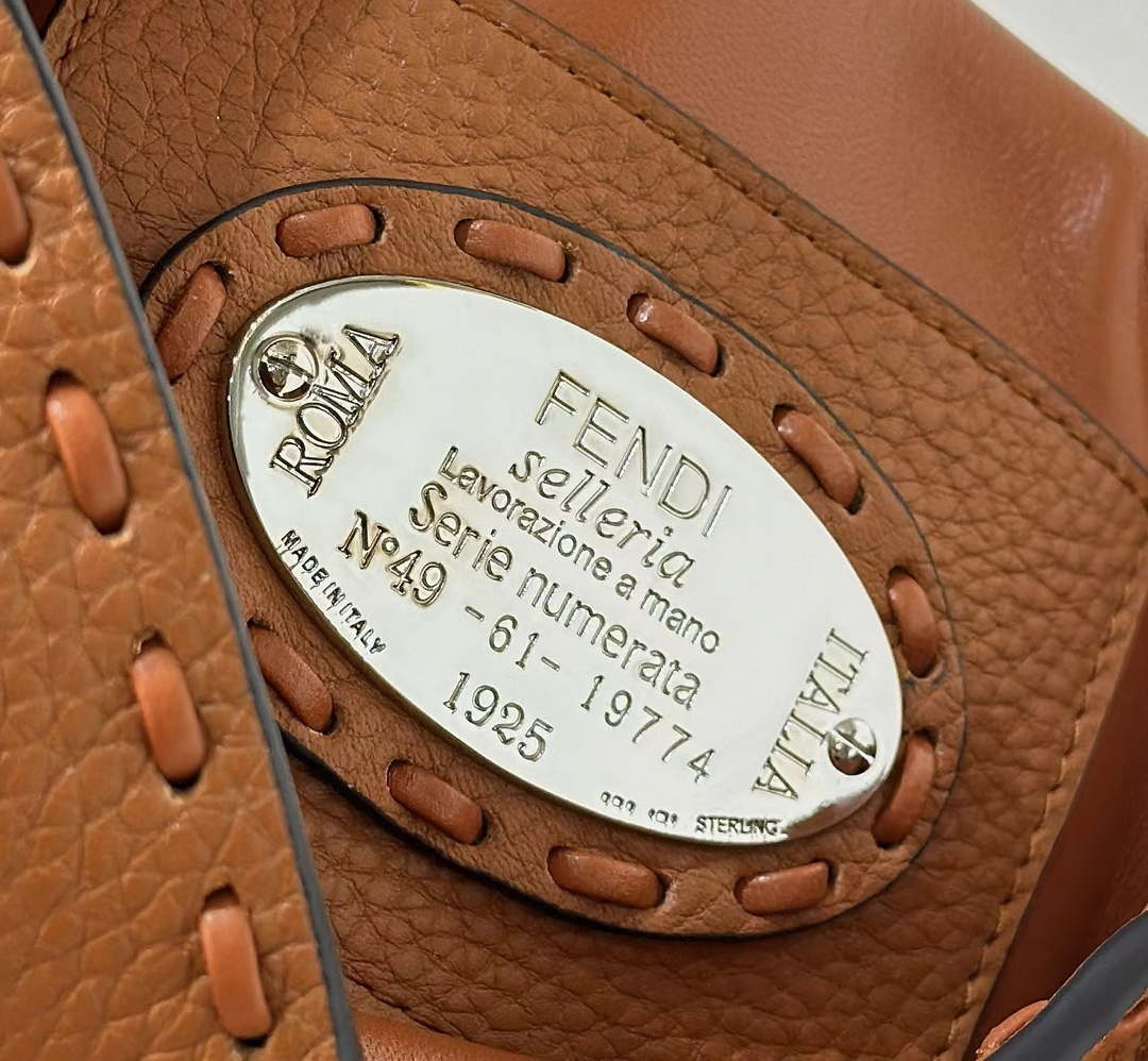 Fendi 8BS017 Baguette Mini Brown Selleria bag with 309 hand-sewn Tpstitches 8610S
