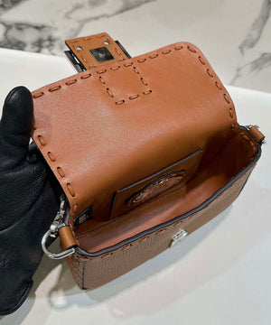 Fendi 8BS017 Baguette Mini Brown Selleria bag with 309 hand-sewn Tpstitches 8610S - Default Title - View 9