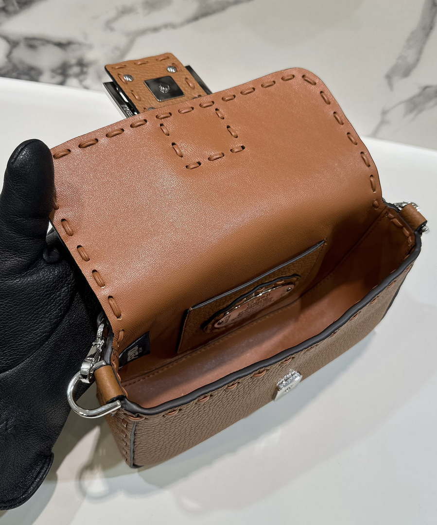 Fendi 8BS017 Baguette Mini Brown Selleria bag with 309 hand-sewn Tpstitches 8610S - Default Title - View 9