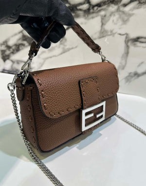 Fendi 8BS017 Baguette Mini Dark Brown Selleria bag with 309 hand-sewn Tpstitches 8610S - Default Title - View 2