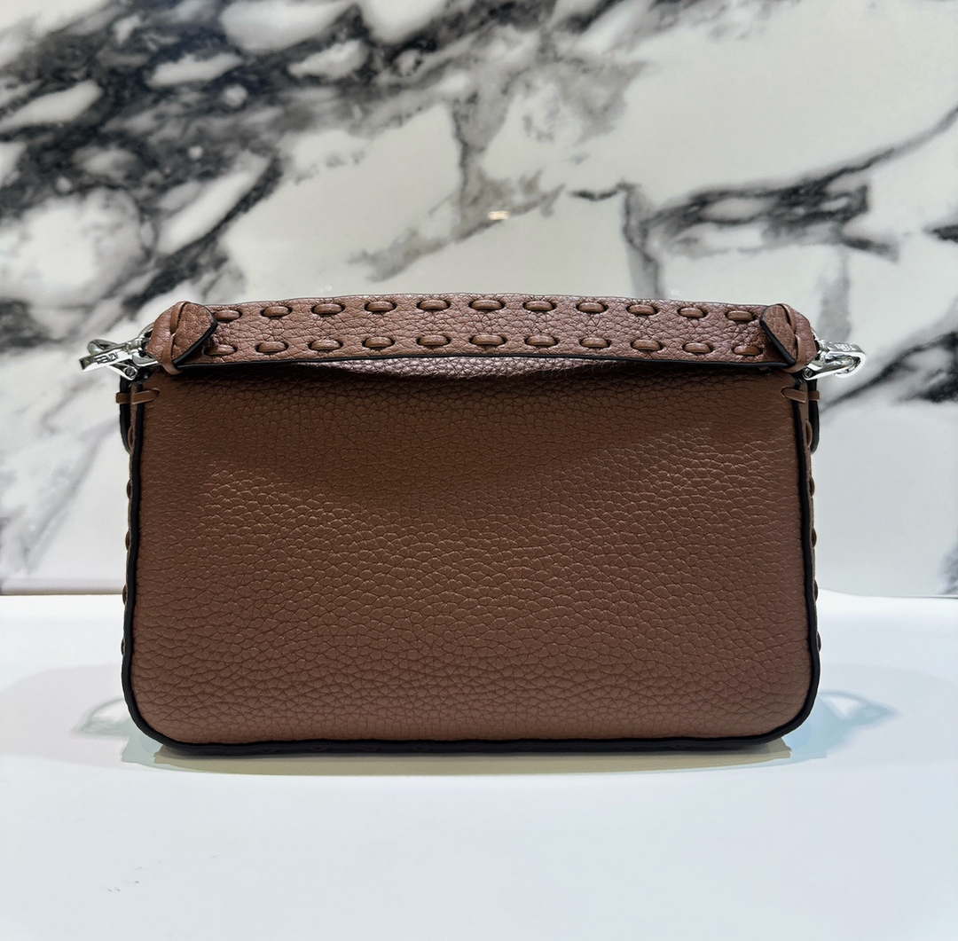 Fendi 8BS017 Baguette Mini Dark Brown Selleria bag with 309 hand-sewn Tpstitches 8610S - Default Title - View 3