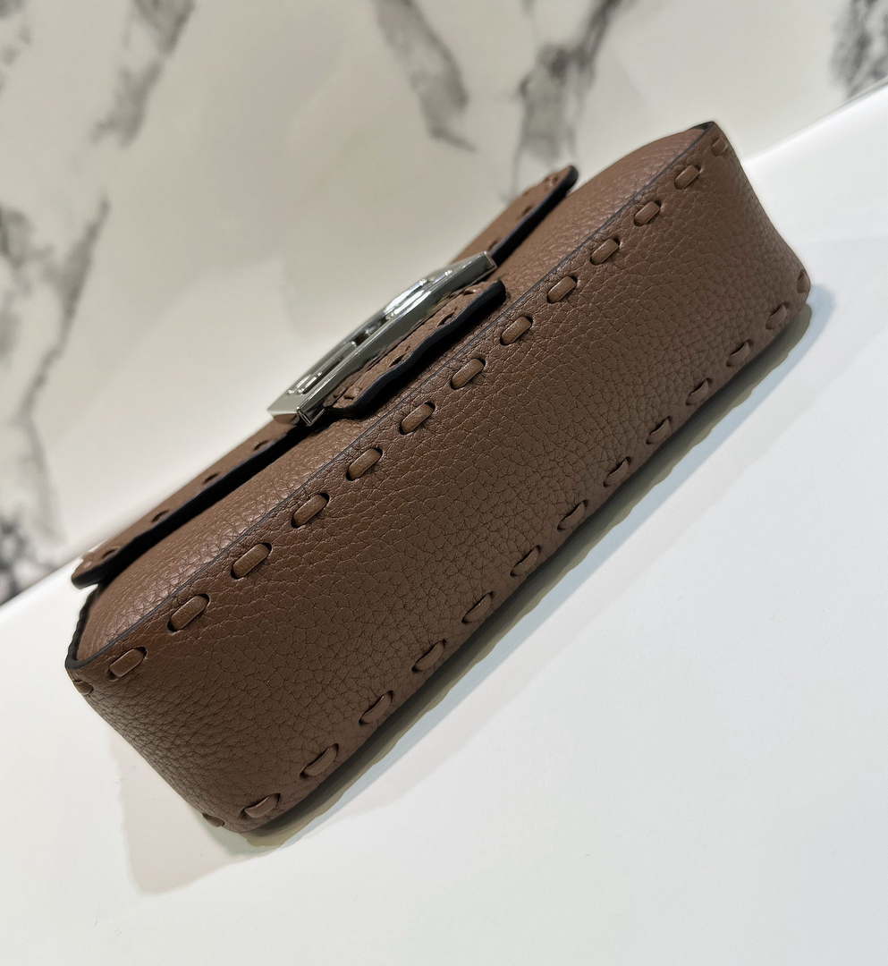 Fendi 8BS017 Baguette Mini Dark Brown Selleria bag with 309 hand-sewn Tpstitches 8610S - Default Title - View 4