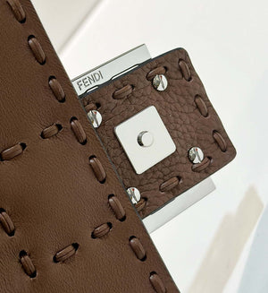 Fendi 8BS017 Baguette Mini Dark Brown Selleria bag with 309 hand-sewn Tpstitches 8610S - Default Title - View 5