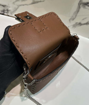 Fendi 8BS017 Baguette Mini Dark Brown Selleria bag with 309 hand-sewn Tpstitches 8610S - Default Title - View 9