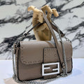 Fendi 8BS017 Baguette Mini Gray Selleria bag with 309 hand-sewn Tpstitches 8610S - Default Title - View 1