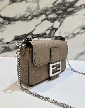 Fendi 8BS017 Baguette Mini Gray Selleria bag with 309 hand-sewn Tpstitches 8610S - Default Title - View 2