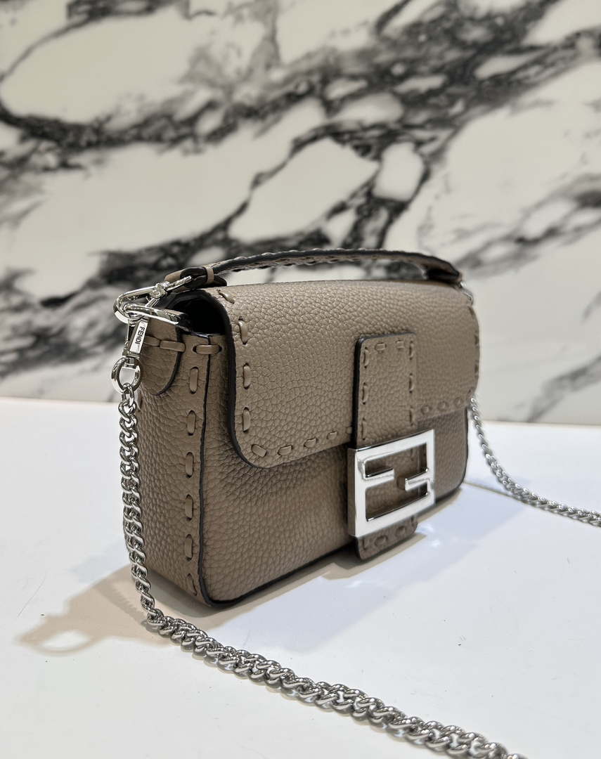 Fendi 8BS017 Baguette Mini Gray Selleria bag with 309 hand-sewn Tpstitches 8610S - Default Title - View 2