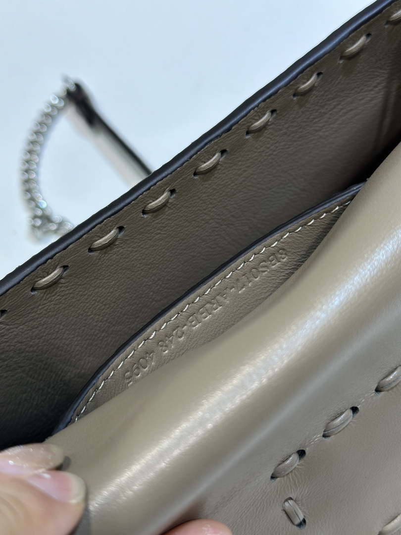 Fendi 8BS017 Baguette Mini Gray Selleria bag with 309 hand-sewn Tpstitches 8610S
