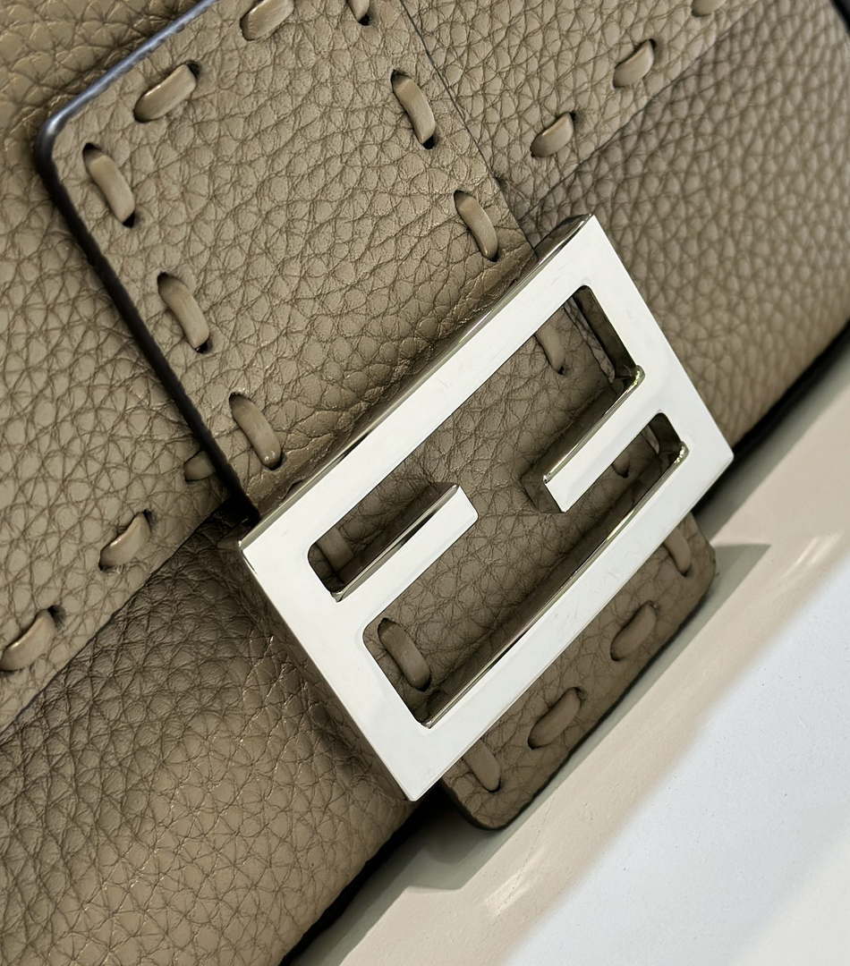 Fendi 8BS017 Baguette Mini Gray Selleria bag with 309 hand-sewn Tpstitches 8610S