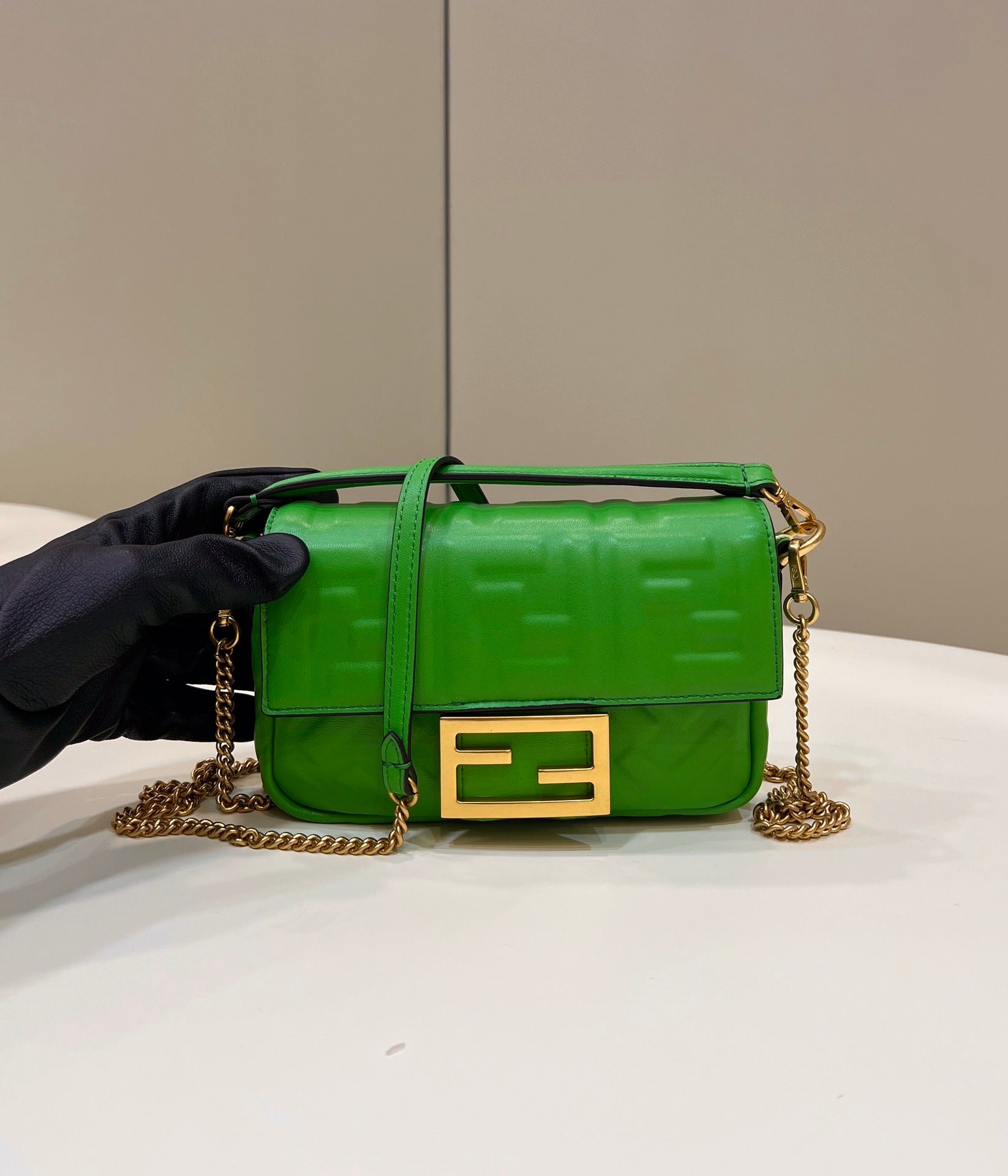Fendi 8BS017 Baguette Mini Green leather 0135 bag - Default Title - View 3