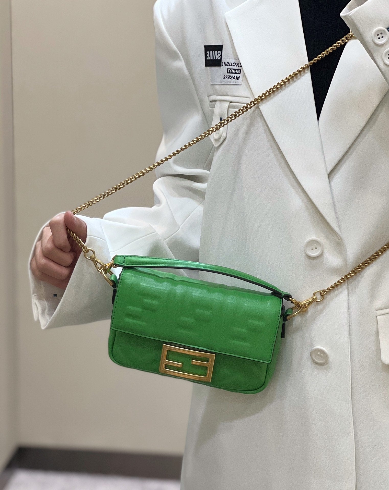 Fendi 8BS017 Baguette Mini Green leather 0135 bag - Default Title - View 1