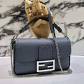 Fendi 8BS017 Baguette Mini Gray Blue Selleria bag with 309 hand-sewn Tpstitches 8610S - Default Title - View 1