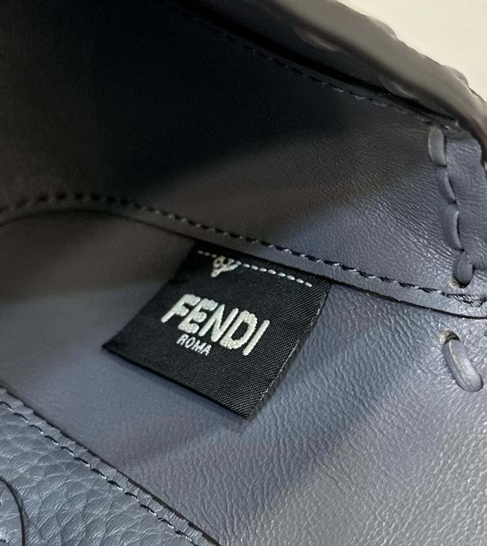 Fendi 8BS017 Baguette Mini Gray Blue Selleria bag with 309 hand-sewn Tpstitches 8610S
