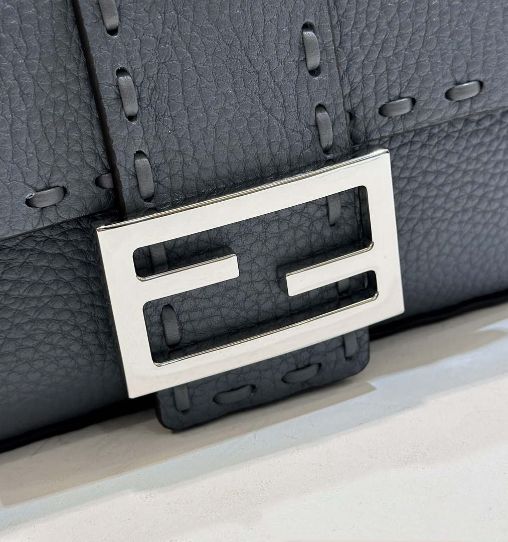 Fendi 8BS017 Baguette Mini Gray Blue Selleria bag with 309 hand-sewn Tpstitches 8610S - Default Title - View 8