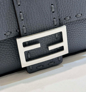 Fendi 8BS017 Baguette Mini Gray Blue Selleria bag with 309 hand-sewn Tpstitches 8610S - Default Title - View 8