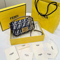 Fendi 8BS017  Baguette Mini Navy denim-effect FF jacquard bag - Default Title - View 1