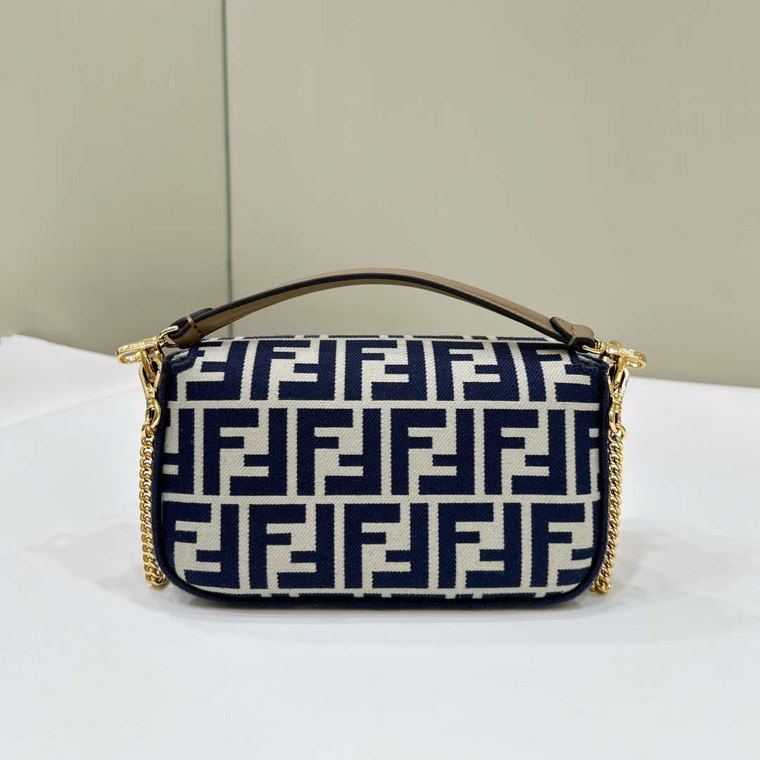 Fendi 8BS017  Baguette Mini Navy denim-effect FF jacquard bag