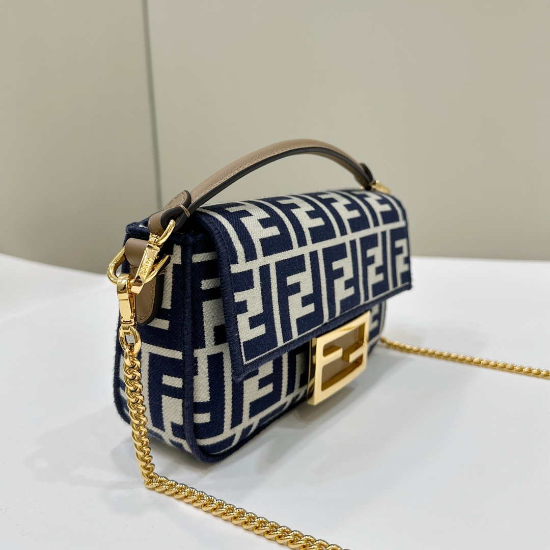 Fendi 8BS017  Baguette Mini Navy denim-effect FF jacquard bag - Default Title - View 3