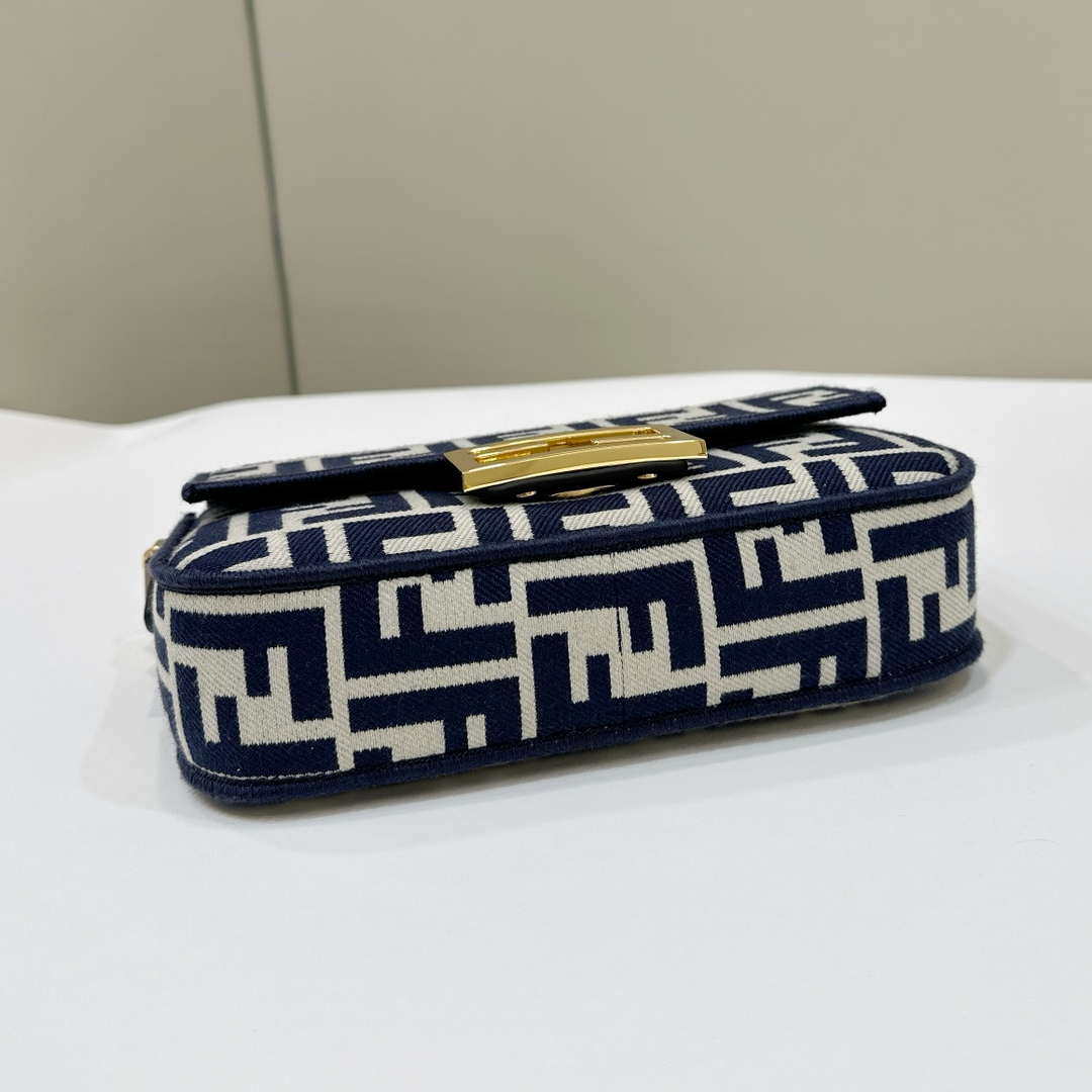 Fendi 8BS017  Baguette Mini Navy denim-effect FF jacquard bag - Default Title - View 4