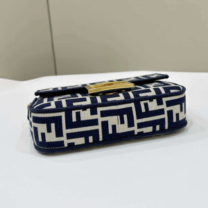Fendi 8BS017  Baguette Mini Navy denim-effect FF jacquard bag - Default Title - View 4
