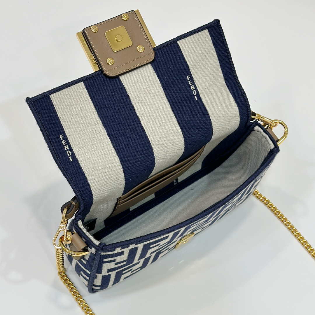 Fendi 8BS017  Baguette Mini Navy denim-effect FF jacquard bag - Default Title - View 8