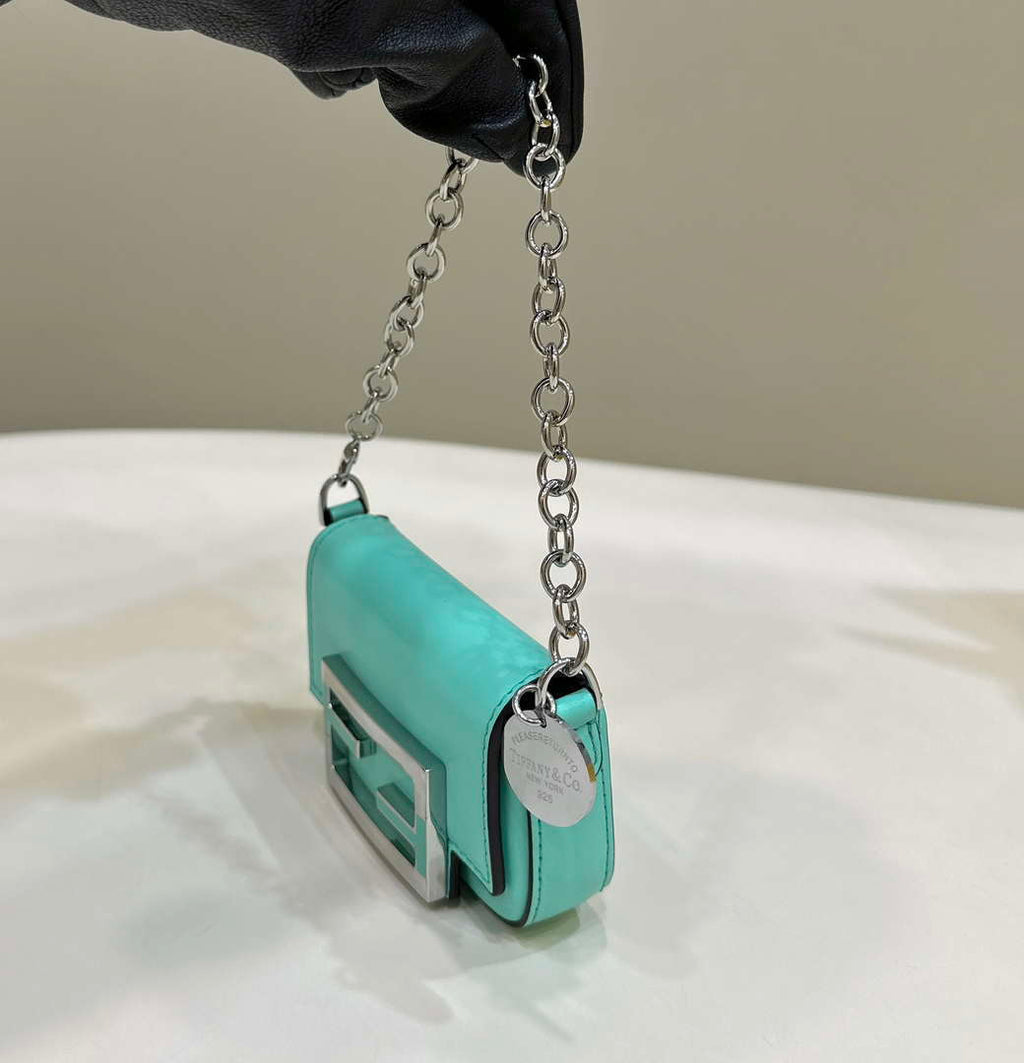 Fendi  8BS017 Baguette Mini Tiffany Blue leather 80128S bag