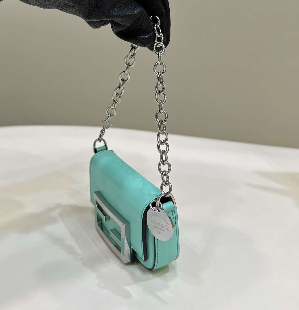 Fendi  8BS017 Baguette Mini Tiffany Blue leather 80128S bag