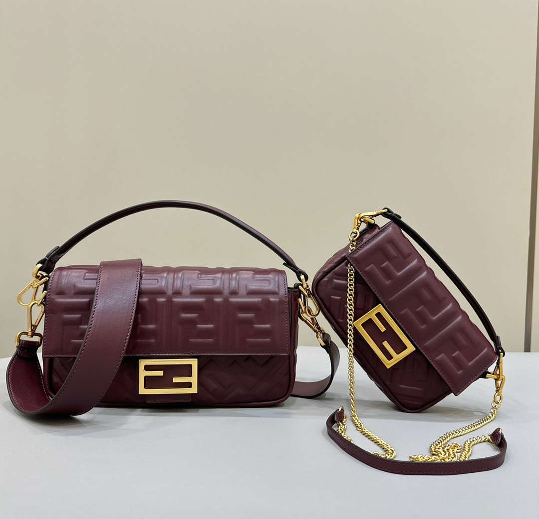 Fendi 8BS017 Baguette Mini Wine Red leather 0135S bag