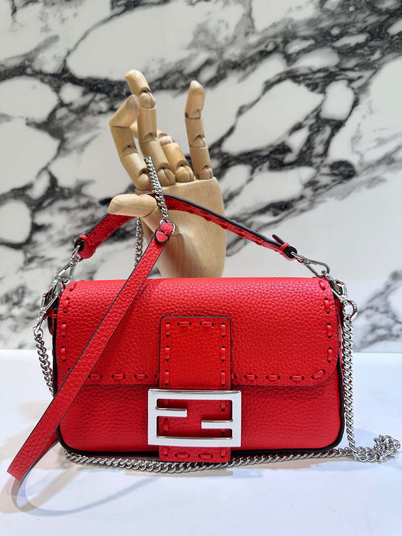 Fendi 8BS017 Baguette Mini Red Selleria bag with 309 hand-sewn Tpstitches 8610S - Default Title - View 1
