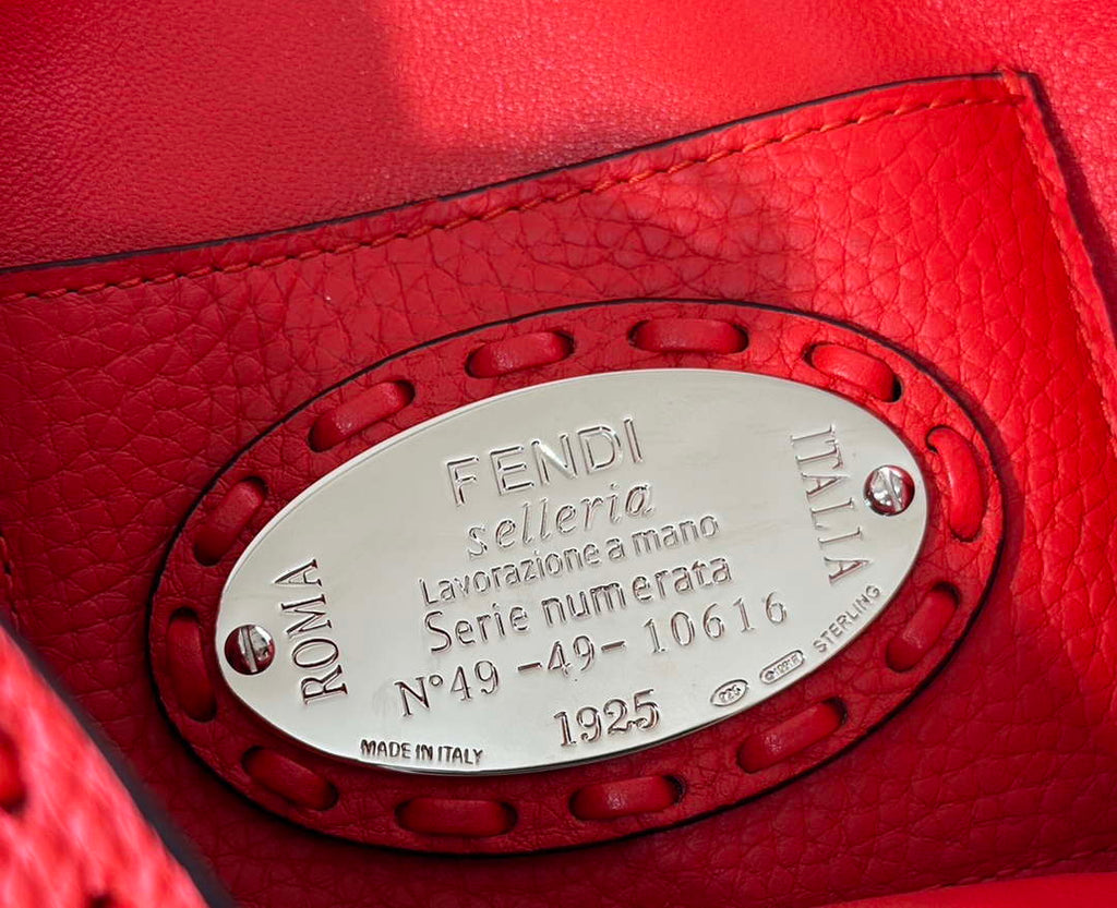 Fendi 8BS017 Baguette Mini Red Selleria bag with 309 hand-sewn Tpstitches 8610S