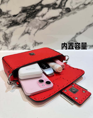 Fendi 8BS017 Baguette Mini Red Selleria bag with 309 hand-sewn Tpstitches 8610S - Default Title - View 9