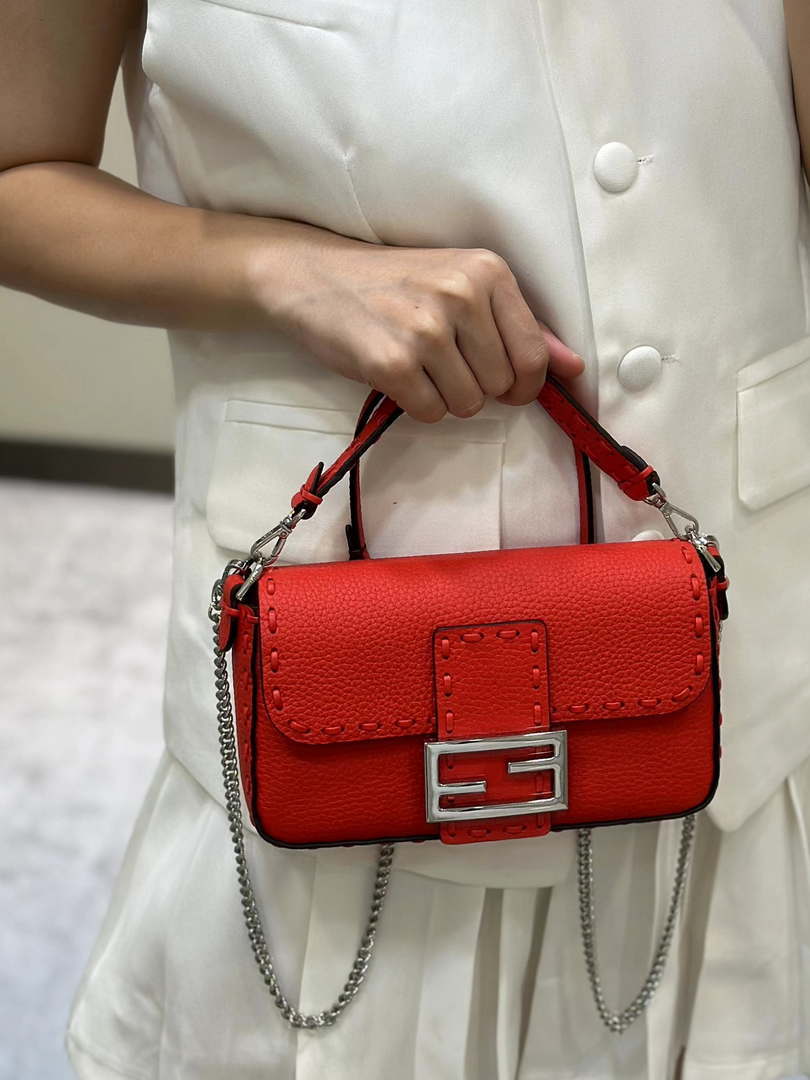 Fendi 8BS017 Baguette Mini Red Selleria bag with 309 hand-sewn Tpstitches 8610S - Default Title - View 11
