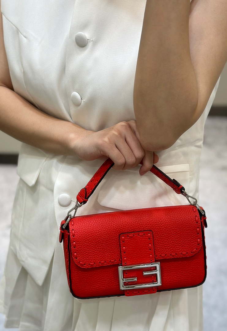 Fendi 8BS017 Baguette Mini Red Selleria bag with 309 hand-sewn Tpstitches 8610S - Default Title - View 12