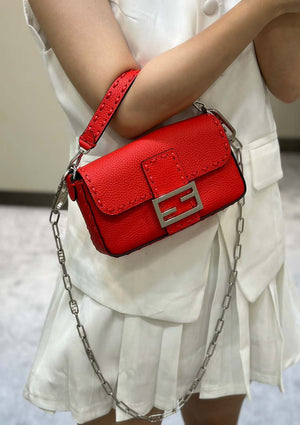 Fendi 8BS017 Baguette Mini Red Selleria bag with 309 hand-sewn Tpstitches 8610S - Default Title - View 15